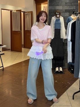 「LOWRYS FARM（ローリーズファーム）のステンレスプチＴＯＰネックレス２ 451999（ネックレス、ゴールド系）」を使った、omakiiさん（レディース・160cm）の夏コーディネート