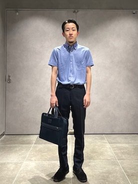 「SHIPS（シップス）のSHIPS: 〈手洗い可能〉ラスティック ウォッシャブル ストレッチ パンツ(無地)（スラックス）」を使った、柴田さん（メンズ・170cm）の夏コーディネート