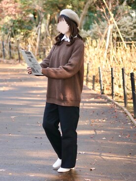 「LAKOLE（ラコレ）のアイテム（ハンチング/ベレー帽）」を使った、お月 ⸝⋆さん（レディース・162cm）の冬コーディネート