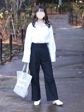 「w closet（ダブルクローゼット）のスクエアトゥブーツ（ブーツ）」を使った、お月 ⸝⋆さん（レディース・162cm）の冬コーディネート