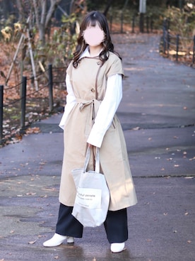 「w closet（ダブルクローゼット）のスクエアトゥブーツ（ブーツ）」を使った、お月 ⸝⋆さん（レディース・162cm）の冬コーディネート