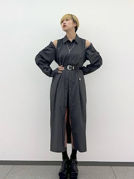 「HARE（ハレ）のレザーウエスタンベルト(HARE)（ベルト）」を使った、Moneさん（レディース・162cm）の春コーディネート