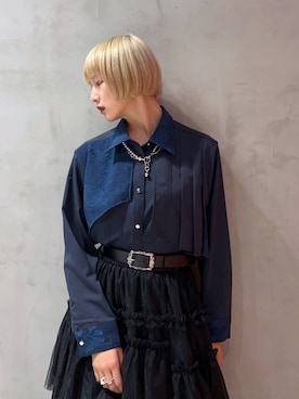 「HARE（ハレ）のアシメプリーツシャツ(HARE)（シャツ/ブラウス）」を使った、Moneさん（レディース・162cm）の秋コーディネート