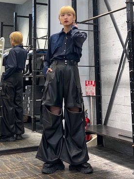 「HARE（ハレ）のアシメプリーツシャツ(HARE)（シャツ/ブラウス）」を使った、Moneさん（レディース・162cm）の秋コーディネート