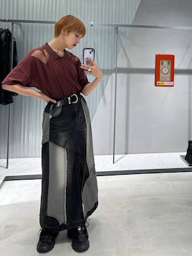 「アイテム（デニムスカート）」を使った、Moneさん（レディース・162cm）の夏コーディネート