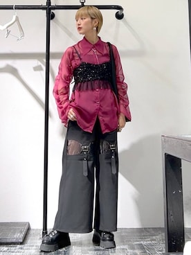 「HARE（ハレ）のアイテム（チューブトップ）」を使った、Moneさん（レディース・162cm）の春コーディネート