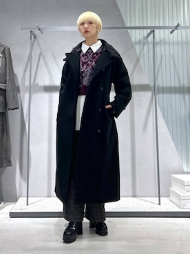 「アイテム（ノーカラーコート）」を使った、Moneさん（レディース・162cm・20代）の秋コーディネート