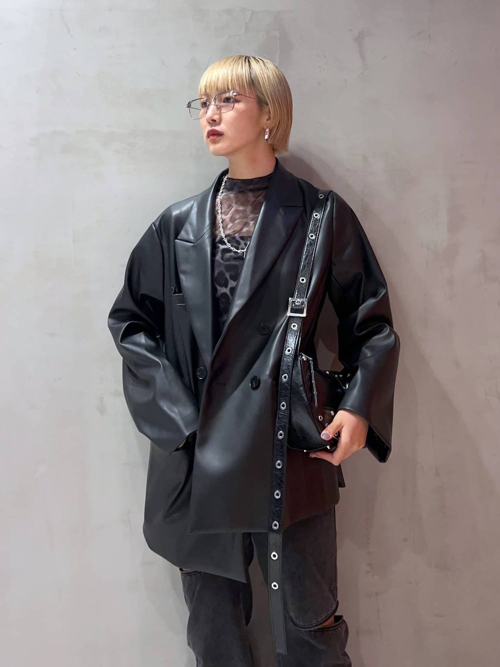 【美品】HARE EDGY MODE　フェイクレザーダブルジャケット　ブラック HARE（ハレ）の「【EDGY MODE SET UP対応】フェイクレザーダブル