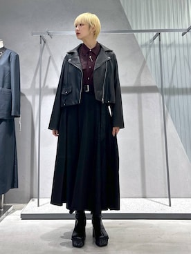 「アイテム（ライダースジャケット）」を使った、Moneさん（レディース・162cm・20代）の秋コーディネート