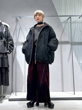 「アイテム（バンダナ/スカーフ）」を使った、Moneさん（レディース・162cm）の冬コーディネート