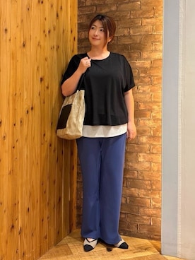 「SHOO・LA・RUE（シューラルー）の【S-LL/体型カバー】インせず着られる レイヤードトップス（Tシャツ/カットソー、ブラック系）」を使った、ゆかぴさん（レディース・159cm）の秋コーディネート