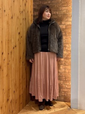「Cutie Blonde（キューティーブロンド）のフェイクファーブルゾン（ブルゾン、ブラウン系）」を使った、ゆかぴさん（レディース・159cm）の冬コーディネート