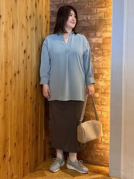 「アイテム（チュニック、グリーン系）」を使った、ゆかぴさん（レディース・160cm）の春コーディネート