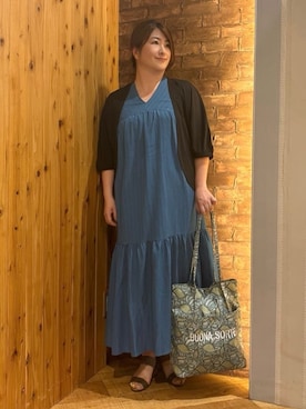 「SHOO・LA・RUE（シューラルー）の【UV/さらさらタッチ】女性らしさ漂う 5分袖ボレロカーディガン（カーディガン/ボレロ、ブラック系）」を使った、ゆかぴさん（レディース・159cm）の夏コーディネート