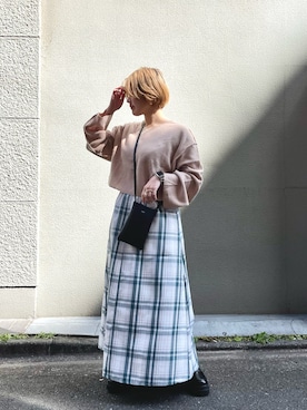 「Ameri（アメリ）のアイテム（ショルダーバッグ）」を使った、manaさん（レディース・153cm）の冬コーディネート