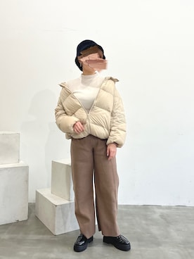 「帽子」｜「アイテム（ダウンジャケット/コート）」を使った、manaさん（レディース・153cm）の冬コーディネート