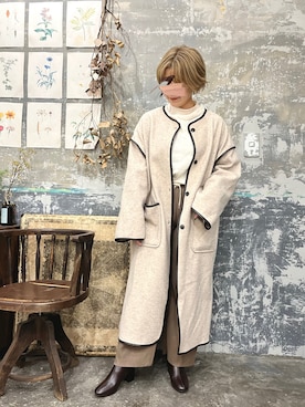 「GRL（グレイル）のアイテム（ノーカラーコート）」を使った、manaさん（レディース・153cm）の秋コーディネート