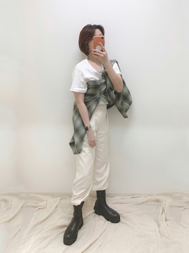 「UNIQLO（ユニクロ）のスーピマコットンリブクルーネックT（半袖）（Tシャツ/カットソー）」を使った、manaさん（レディース・153cm）の夏コーディネート