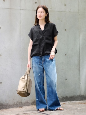 「FRAMeWORK（フレームワーク）のアイテム（パンツ）」を使った、minamiさん（レディース・165cm）の夏コーディネート