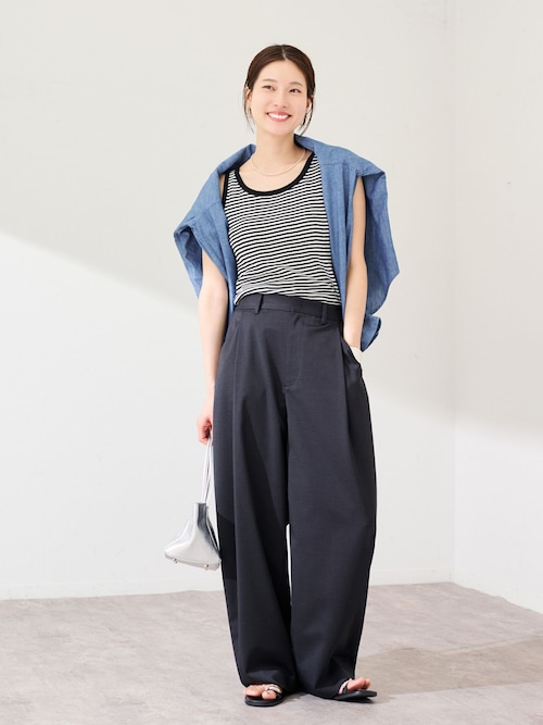 ≪洗える / 追加≫タックカーブバックゴムパンツ（スラックス