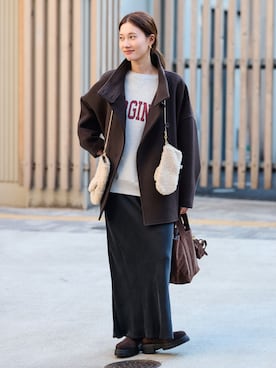 「FRAMeWORK（フレームワーク）のアイテム（その他アウター）」を使った、minamiさん（レディース・165cm）の冬コーディネート