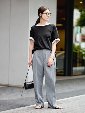 「FRAMeWORK（フレームワーク）のアイテム（スラックス）」を使った、minamiさん（レディース・165cm）の夏コーディネート