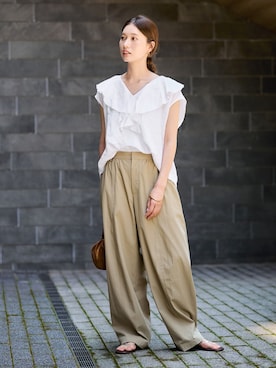 「FRAMeWORK（フレームワーク）のアイテム（パンツ）」を使った、minamiさん（レディース・165cm）の夏コーディネート