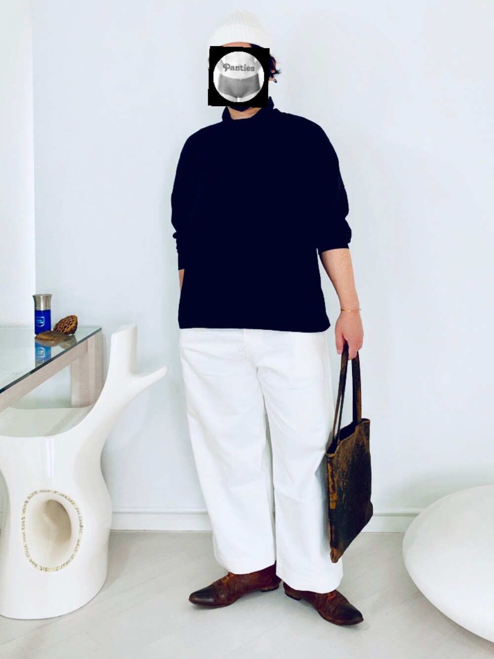 「KIJIMA TAKAYUKIのKIJIMA TAKAYUKI / ウールニットキャップ（ニットキャップ/ビーニー、ホワイト系）」を使った、iinioiさん（メンズ・170cm）の秋コーディネートの1枚目の写真