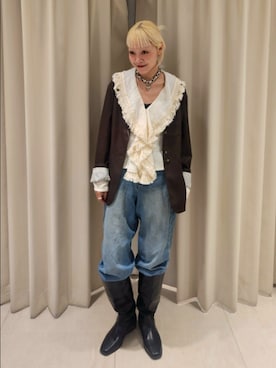 「KBF（ケイビーエフ）のフリンジカラーガーゼブラウス（シャツ/ブラウス、ホワイト系）」を使った、sayakaさん（レディース・161cm）の秋コーディネート