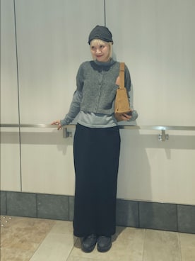「KBF（ケイビーエフ）のハイネックニットSETカーディガン（カーディガン/ボレロ、グレー系）」を使った、sayakaさん（レディース・161cm）の秋コーディネート