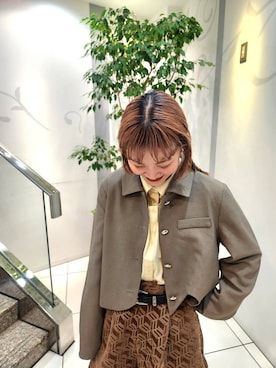 「アイテム（その他アウター、ブラウン系）」を使った、sayakaさん（レディース・161cm）の秋コーディネート