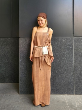 「KBF（ケイビーエフ）のSiltrata　Multi set one-piece（ワンピース、ブラウン系）」を使った、sayakaさん（レディース・161cm）の夏コーディネート