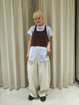 「KBF（ケイビーエフ）のコクーンWIDEパンツ（その他パンツ、ホワイト系）」を使った、sayakaさん（レディース・161cm）の春コーディネート