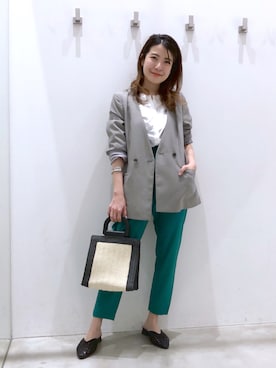 「LEPSIM」｜「アイテム（ノーカラージャケット）」を使った、minaさん（レディース・155cm）の春コーディネート