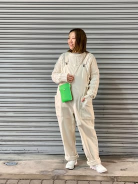 「MANASTASH（マナスタッシュ）のアイテム（オールインワン・サロペット）」を使った、もぎさん（レディース・153cm）の冬コーディネート