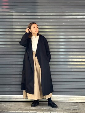 「MANASTASH（マナスタッシュ）のアイテム（ステンカラーコート）」を使った、もぎさん（レディース・153cm）の冬コーディネート