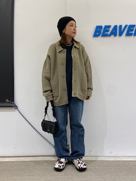 「BEAVER（ビーバー）のB omnivore/ビーオムニボー　起毛KNIT HAND JACKET（カーディガン/ボレロ）」を使った、もぎさん（レディース・153cm）の秋コーディネート