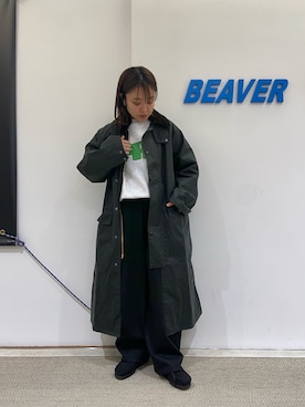 「オイルドジャケット」｜「アイテム（ステンカラーコート）」を使った、もぎさん（レディース・153cm）の冬コーディネート