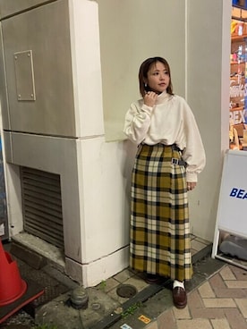 「キルトスカート」｜「アイテム（スウェット）」を使った、もぎさん（レディース・153cm）の秋コーディネート