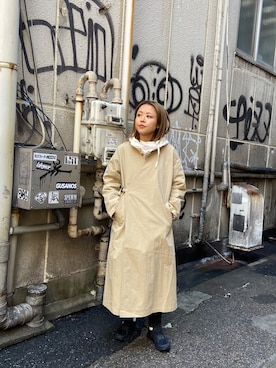 「MANASTASH（マナスタッシュ）のアイテム（ステンカラーコート）」を使った、もぎさん（レディース・153cm）の冬コーディネート