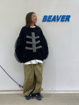 「アイテム（カーゴパンツ、ベージュ系）」を使った、もぎさん（レディース・153cm）の秋コーディネート