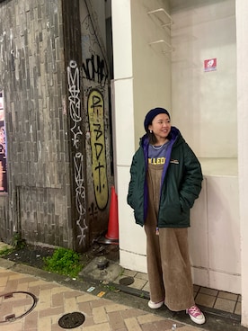「MANASTASH（マナスタッシュ）のアイテム（オールインワン・サロペット）」を使った、もぎさん（レディース・153cm）の冬コーディネート