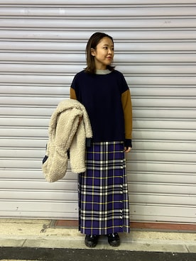 「キルトスカート」｜もぎさん（レディース・153cm）の冬コーディネート