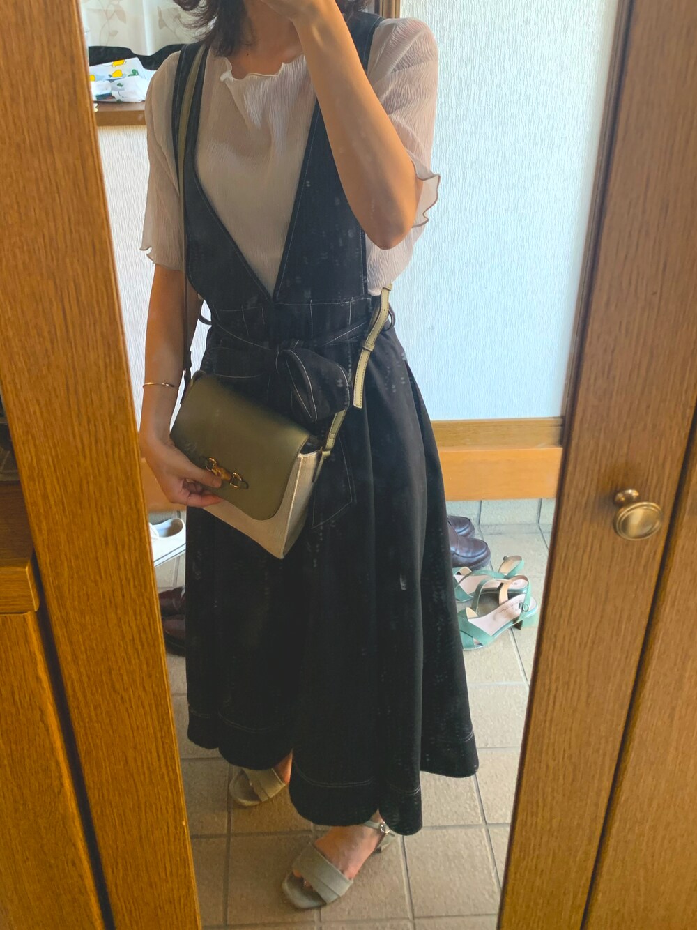 「オトナカジュアル、大人かわいい、summer、今日のコーデ、ootd、お出かけコーデ、サンダル、coen、低身長」｜「ehka sopoの半袖シースルーカットソー（Tシャツ/カットソー、ブルー系）」を使った、はるなんさん（レディース・155cm）の夏コーディネートの1枚目の写真