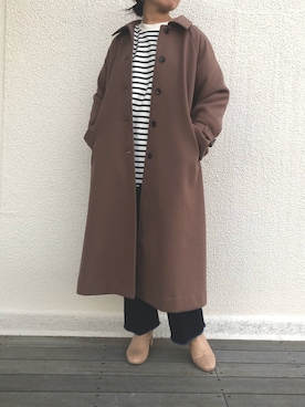 「one after another NICE CLAUP（ワンアフターアナザーナイスクラップ）のゆるっとメローボーダートップス（Tシャツ/カットソー）」を使った、トリウミユカ(骨格ストレート/イエベ秋)さん（レディース・166cm）の冬コーディネート