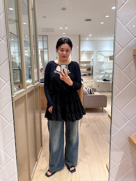 「アイテム（チュニック）」を使った、たけえみさん（レディース・165cm）の夏コーディネート