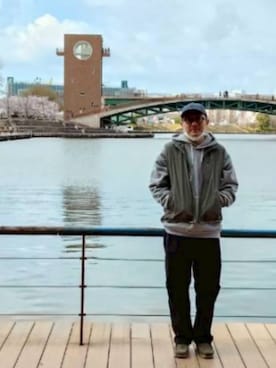 「newhattan（ニューハッタン）のアイテム（帽子）」を使った、ひろやすさん（メンズ・170cm）の春コーディネート