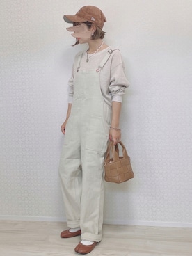 「ワッフルクルーネックＴ」｜「アイテム（オールインワン・サロペット）」を使った、welina＊さん（レディース・152cm）の秋コーディネート