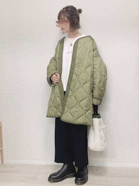「巾着バッグ」｜「アイテム（ミリタリージャケット）」を使った、welina＊さん（レディース・152cm）の秋コーディネート