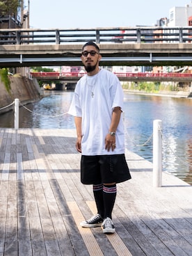 「CONVERSE（コンバース）のCANVAS ALL STAR J OX   J　32167431（スニーカー）」を使った、matsuokaさん（メンズ・170cm）の夏コーディネート